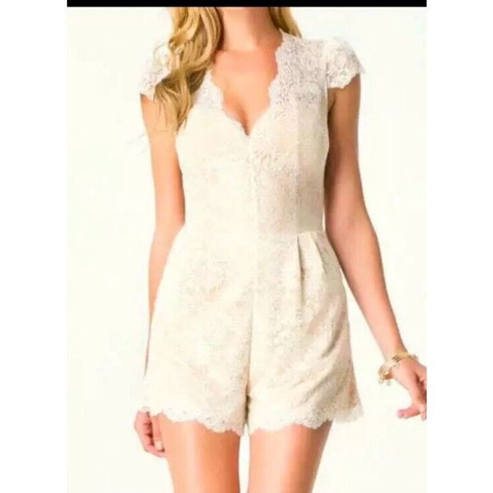 bebe Cream Lace Romper